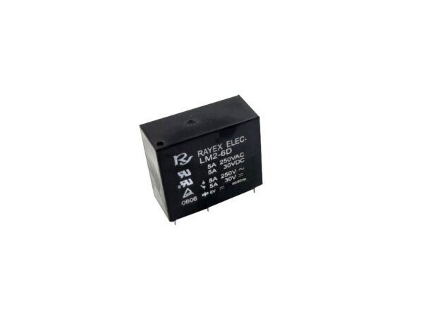Manufacturer RAYEX ELECTRONICS Type of relay electromagnetic Contacts configuration DPDT Rated coil voltage 9V DC AC contacts rating @R (at resistive load) 5A / 250V AC DC contacts rating @R (at resistive load) 5A / 30V DC Contact current max. 5A Switched voltage max. 30V DC, max. 250V AC Relay variant miniature Mounting PCB Body dimensions 29x25.5x12.5mm Release time 10ms Operating temperature -40...80°C Relay series LM2 Contact material AgCdO Terminal pitch 5mm